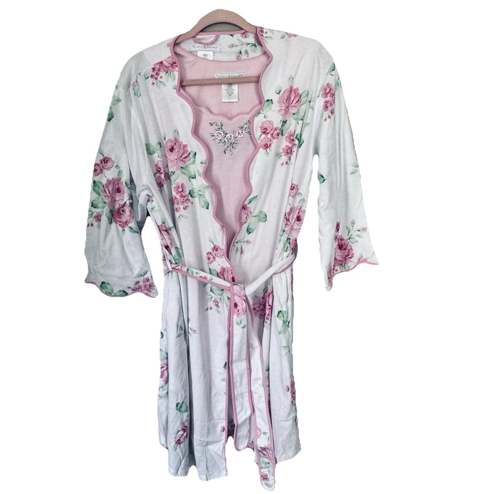 Earth Angels Robe & Nightgown Set Medium Pink Floral 2 Pc Sleepwear‎ NWT